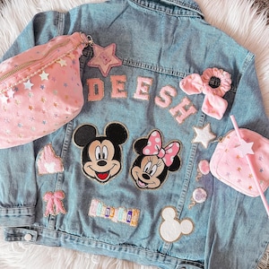 Custom made Disney Jacket with sewn on patches - patch customized jacket with embroidery patches