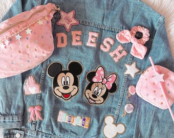 Custom made Disney Jacket with sewn on patches - patch customized jacket with embroidery patches