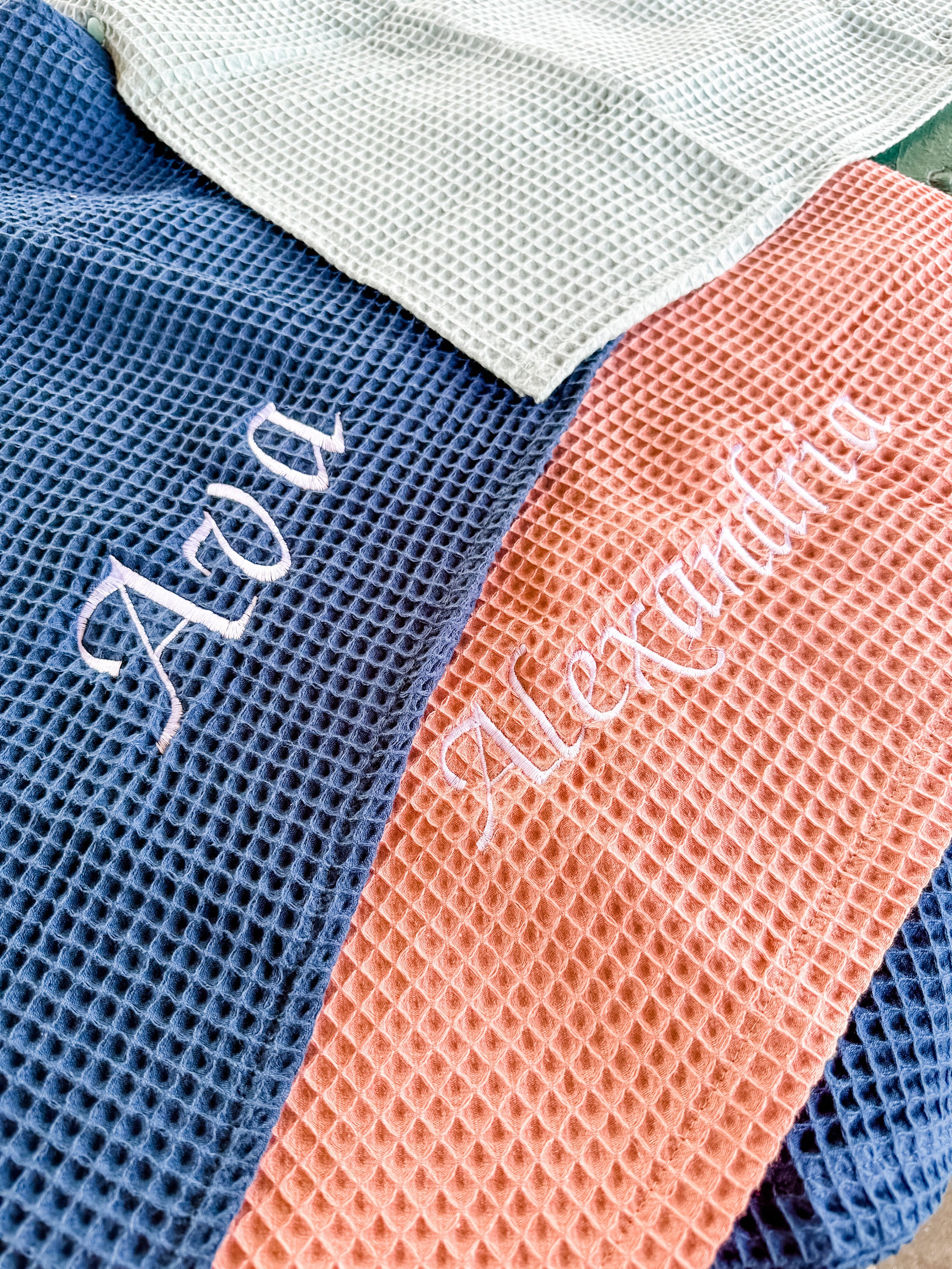 Hooded Towel with Custom Embroidery - Waffle Beach Towel Poncho - Hooded Coverup - kids swimsuit coverup - 100% organic cotton