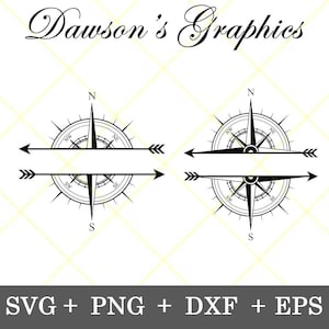 Instant Download!!! Split Compass Rose svg Monogram Frame for Camping, Travelling, Adventuring, and Exploring Clip Art svg, png, dxf, eps