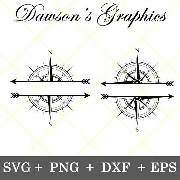 Instant Download!!! Split Compass Rose svg Monogram Frame for Camping, Travelling, Adventuring, and Exploring Clip Art svg, png, dxf, eps