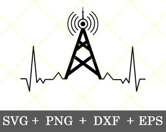 Instant Download!!! Ham Radio Tower with Heart Beat SVG Amateur Radio Antenna EKG Christmas, Father's Day gift for Him svg, png, dxf, eps