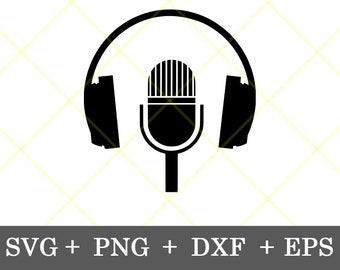 Instant Download!!! Headphones and Microphone Design SVG DJ Disc Jockey Design SVG Club Radio Sound Record Clip Art gift svg, png, dxf, eps