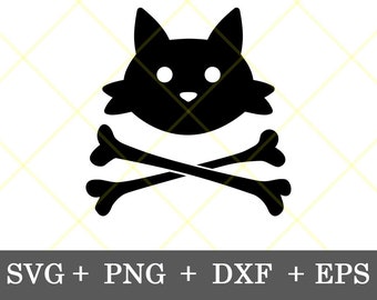 Jolly Roger Cat Skull Design - Unique Pirate Cat Design for Apparel & Gifts for Cat Lovers, and Pirate Enthusiasts, Digital Download SVG