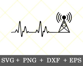 Instant Download!!! Heart Beat With Ham Radio Tower SVG Amateur Radio Antenna EKG Christmas, Father's Day gift for Him svg, png, dxf, eps