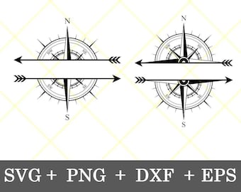 Sofortdownload!!! Split Kompass Rose svg Monogramm Rahmen für Camping, Reisen, Abenteuer und Erkunden Clip Art svg, png, dxf, eps