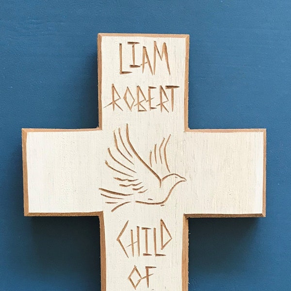 Baptism Cross Personalized, Boy Baptism Hand Carved Cross