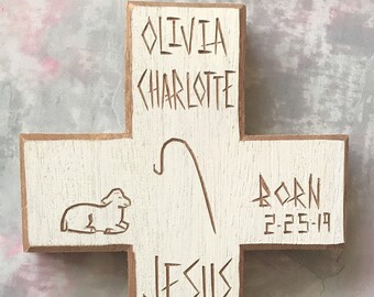 Personalized Cross for Baby - Hand Carved Treasured Keepsake