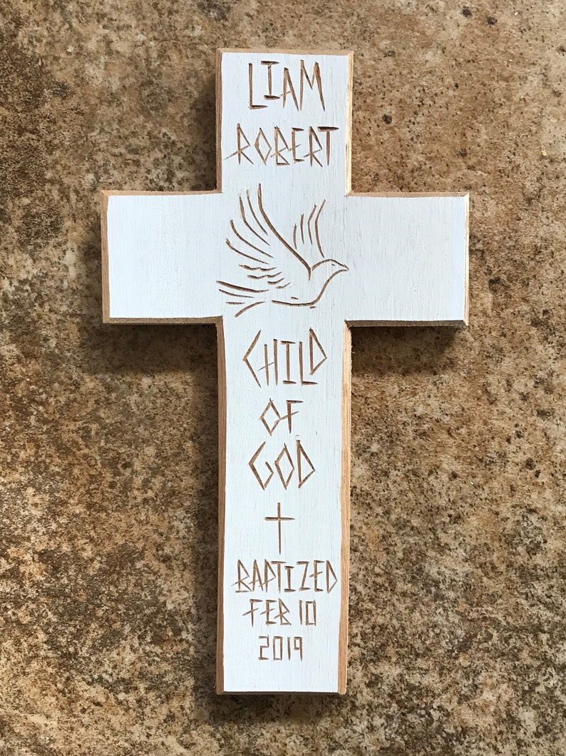 Baptism Cross Personalized Boy Baptism Hand Carved Cross Etsy