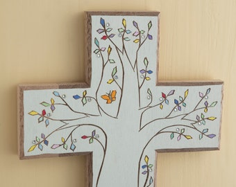 Tree of Life With Crystals, Cross for Baby's Room