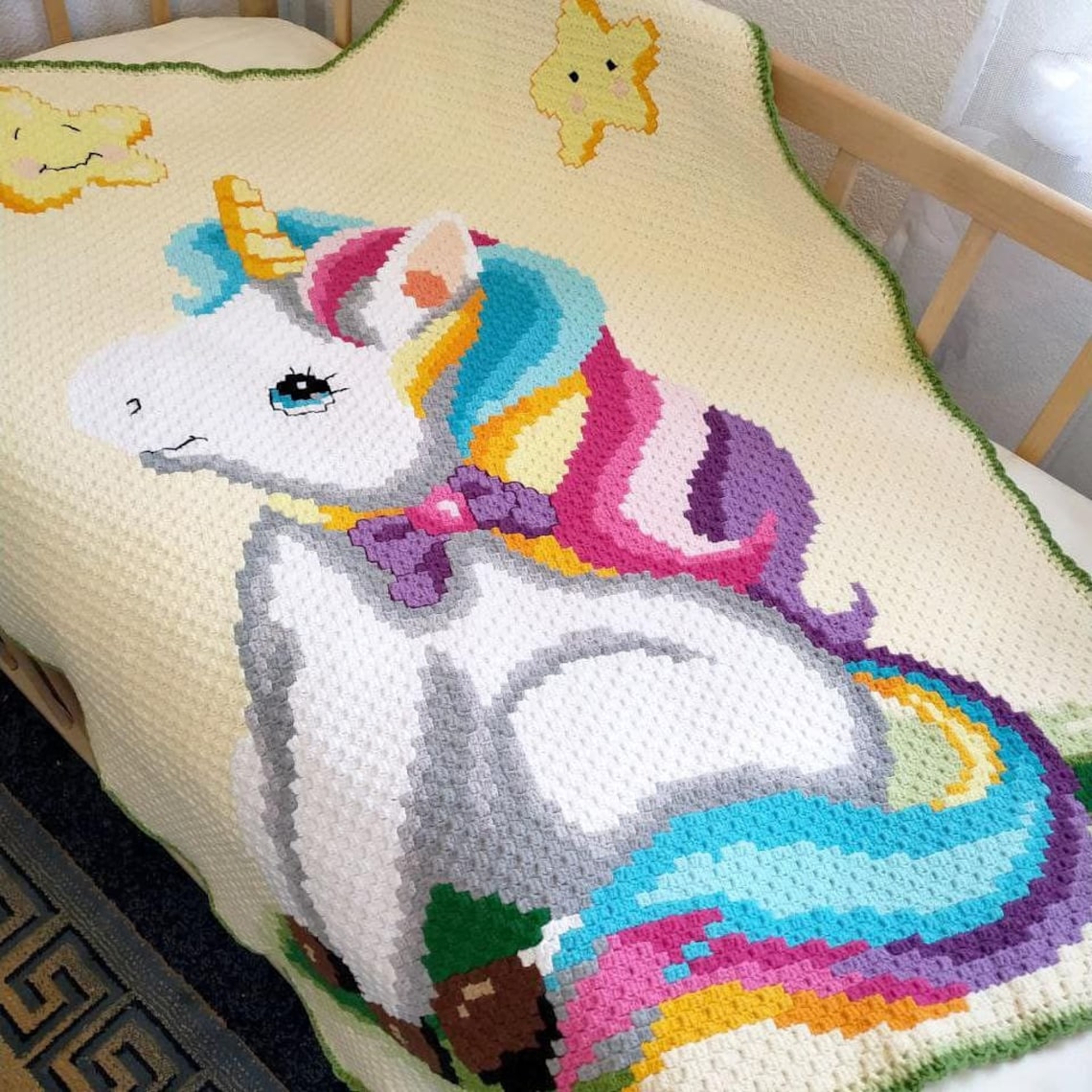 Crochet Baby Blanket Unicorn HandMade C2C Corner Etsy