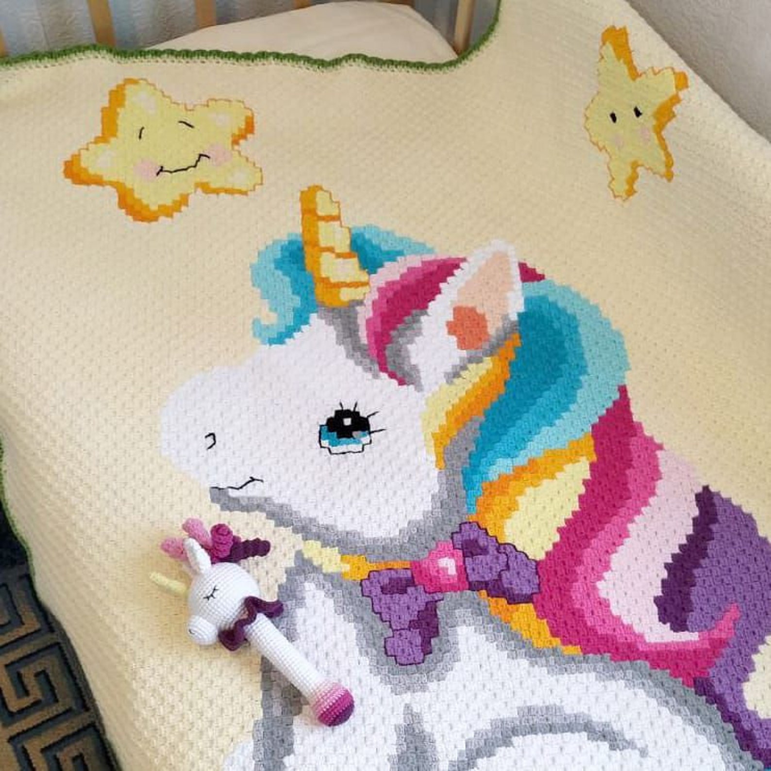 Crochet Baby Blanket Unicorn HandMade C2C Corner Etsy