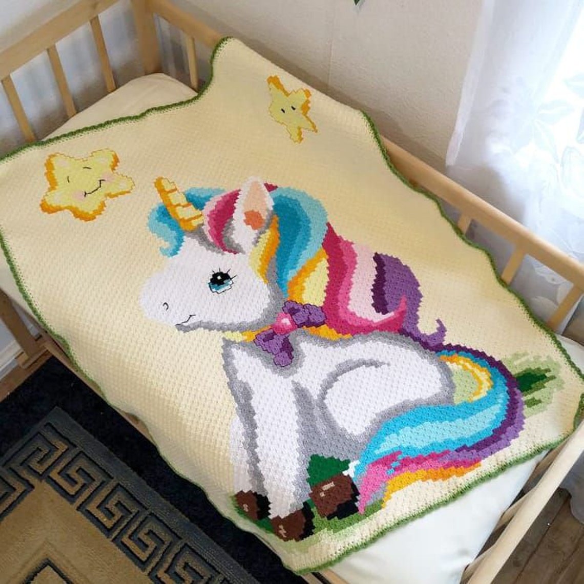 Crochet Baby Blanket Unicorn HandMade C2C Corner Etsy
