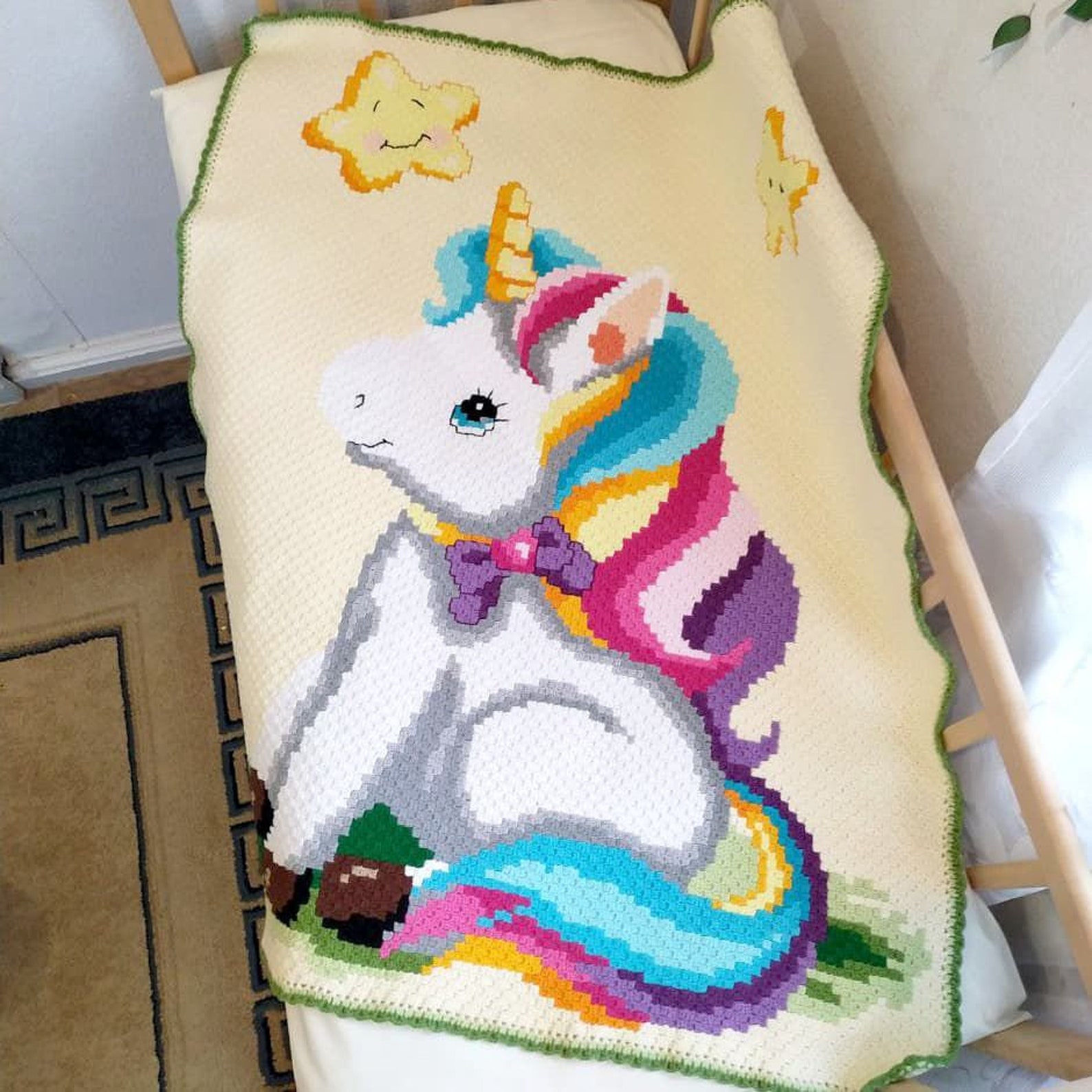 Crochet Baby Blanket Unicorn HandMade C2C Corner Etsy