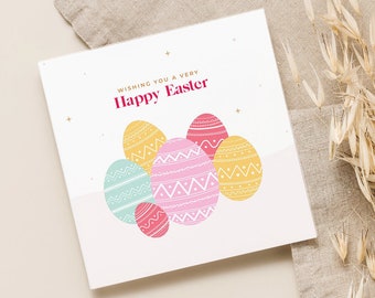 Happy Easter Greeting Card - Easter - Easter Egg - Cute Easter Card - Colourful - 148mm x 148mm Textured Card with Pink/White Envelope