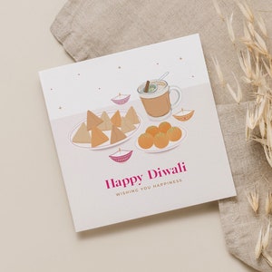 Único ou pacote - Impressionante cartão de Diwali - Design de lanches indianos - Cartão de saudações de Diwali - Sikh - Hindu - Cartão texturizado de 148 mm x 148 mm - Luxo