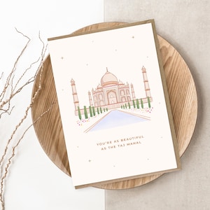 Cartão de felicitações ilustrado do Taj Mahal - cartão de 5 x 7 polegadas com envelope Kraft - cartão de felicitações genérico para amigos ou parceiros