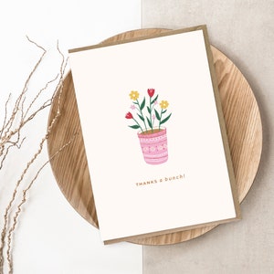 Leuke geïllustreerde bedankkaart - kaart van 5 x 7 inch met kraftenvelop - heel erg bedankt! Illustratie bos bloemen