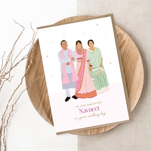 Gepersonaliseerde kaart ouder van de bruid - luxe Punjabi-wenskaart bruiloft - Lehenga - sikh-bruiloft - hindoe-bruiloft
