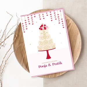 Cartão de bolo de casamento indiano personalizado deslumbrante - Cartão de felicitações de casamento de luxo em Punjabi - Parabéns pelo seu casamento - Casamento Sikh