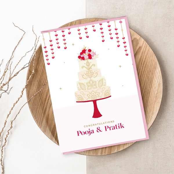 Stunning Personalised Indian Wedding Cake Card - Luxury Punjabi Wedding Greetings Card - Congratulations on your Wedding - Sikh Wedding