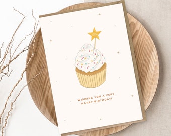 Cupcake Birthday Card - 5x7inch card with Kraft Envelope - Wishing you a very happy birthday!