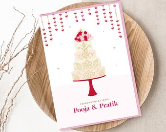 Stunning Personalised Indian Wedding Cake Card - Luxury Punjabi Wedding Greetings Card - Congratulations on your Wedding - Sikh Wedding