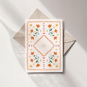 Carte de voeux florale illustrée Diwali - carte Diwali 5 x 7 - fleurs aux chandelles