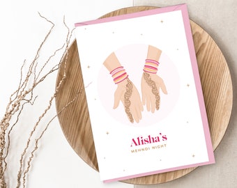 Beautiful Personalised Mehndi Card - Luxury Punjabi Wedding Greetings Card - Mehndi Night - Sikh Wedding - Hindu Wedding