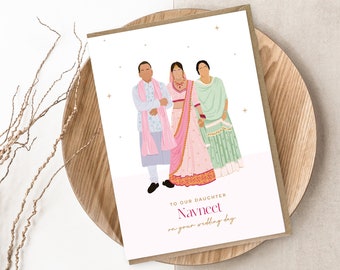 Personalised Parent's of the Bride Card - Luxury Punjabi Wedding Greetings Card - Lehenga - Sikh Wedding - Hindu Wedding