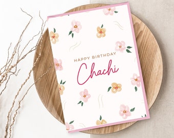 Happy Birthday Chachi/Thai/Pua/Masi/Dadi Card - Luxury Desi Greetings Card - Illustrated Card - Indian Birthday Card for Aunty
