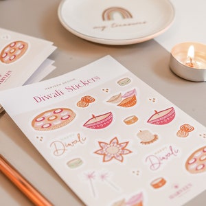 Arkusz naklejek do planera Diwali – format A6 – indyjskie artykuły papiernicze – desi artykuły papiernicze – prezenty na Diwali – artykuły papiernicze Diwali – urocze naklejki do planera