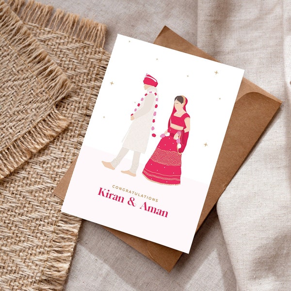 Stunning Personalised Indian Bride and Groom Card - Luxury Punjabi Wedding Greetings Card - Congratulations on your Wedding - Sikh Wedding