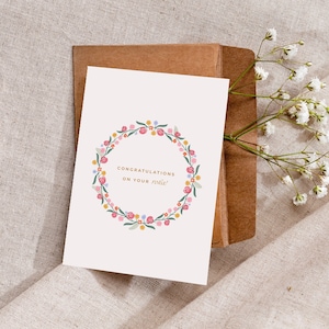 Gefeliciteerd met je Roka - Wenskaart - Moderne desi-wenskaarten - Illustratie bloemenkrans