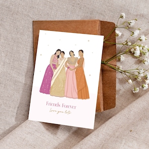 Cartão de grupo de amigos em Lenghas - Cartão de felicitações de casamento luxuoso em Punjabi - Lehenga - Cartões de amizade - Cartões para madrinhas