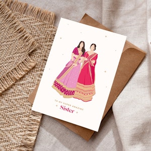 Biglietto personalizzato per sorella/cugina/amica - Biglietto di auguri di lusso per matrimonio in Punjabi - Lehenga - Matrimonio Sikh - Matrimonio Indù