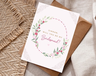 Beautiful Will You Be My Bridesmaid Card - Personalised - Wedding Greetings Card - Bridesmaid - Sikh Wedding - Hindu Wedding