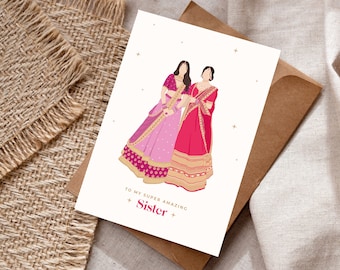 Personalised Sister/Cousin/Friend Card - Luxury Punjabi Wedding Greetings Card - Lehenga - Sikh Wedding - Hindu Wedding