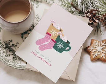 Cosy Christmas - Single or Pack of 6 Cards - Pink -  Beautiful Holiday Cards - Merry Christmas - Xmas Card - Girly