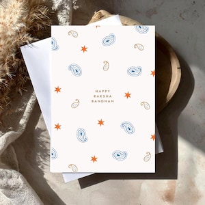 Luxury Floral Print Raksha Bandhan Greetings Card - 5x7 Rakhri Card - Blue