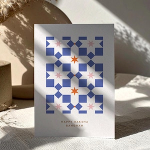 Luxury Floral Print Raksha Bandhan Greetings Card - 5x7 Rakhri Card - Blue