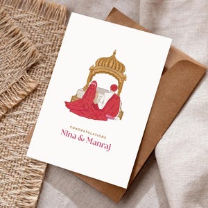 Cartão de casamento para noivos Sikh - Cartão de felicitações de casamento luxuoso em Punjabi - Lehenga - Casamento Sikh