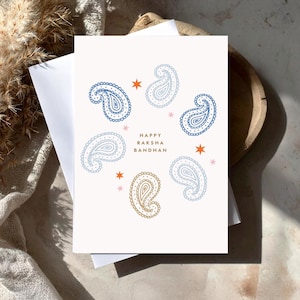 Luxury Floral Print Raksha Bandhan Greetings Card - 5x7 Rakhri Card - Blue
