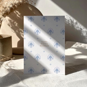 Luxury Floral Print Raksha Bandhan Greetings Card - 5x7 Rakhri Card - Blue