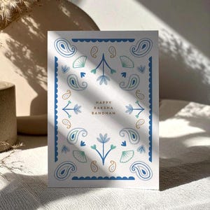 Luxury Floral Print Raksha Bandhan Greetings Card - 5x7 Rakhri Card - Blue