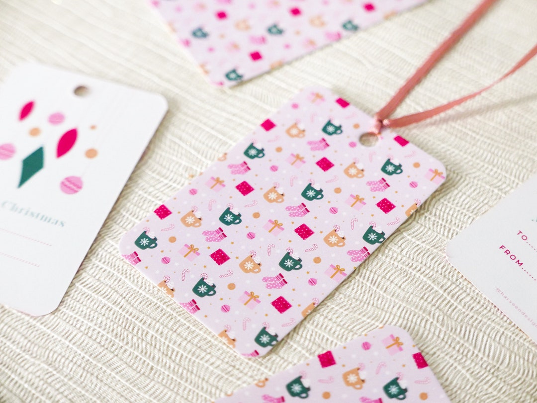Cute & Cosy Pink Christmas Gift Tags - Candy Cane - Hot Chocolate ...