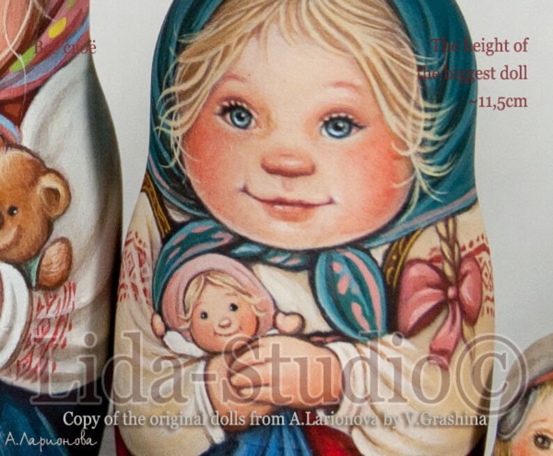Nesting doll h11cm. Little Kids with Their Toys. LidaStudio. Etsy