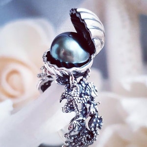 Nautical Clam And Pearl Sterling Silver Custom Ring