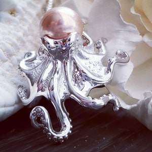 Sterling Silver Octopus and Pearl Pendant Necklace