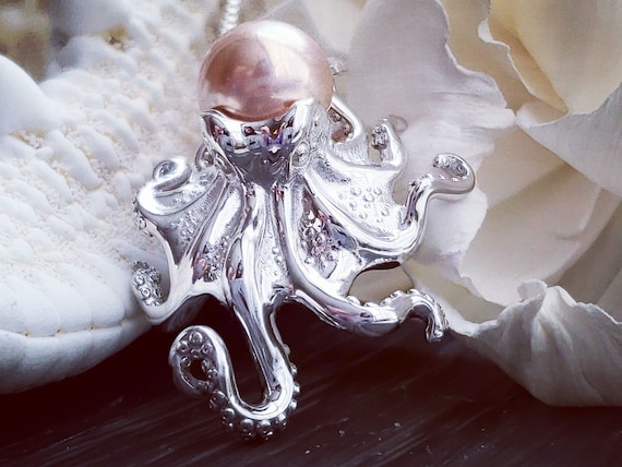 Sterling Silver Octopus and Pearl Pendant Necklace Etsy UK